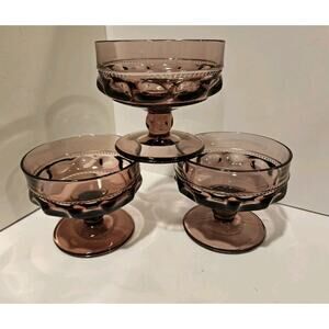 Indian Glass King's Crown Amethyst Thumbprint Compotes/Sherbets - Set of 3